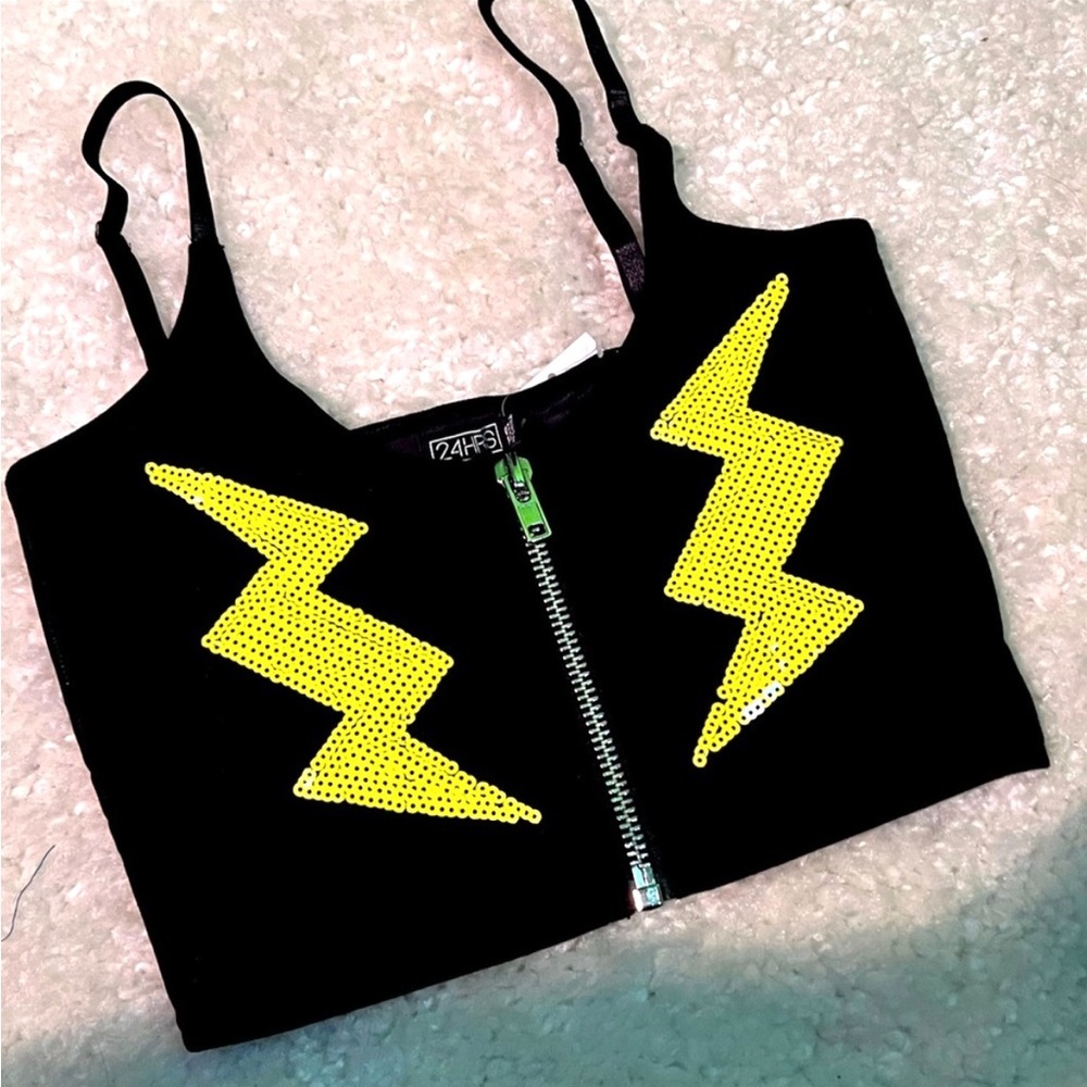 NWT $50 24 HRS | Zip Cami Top with Lightning Bolt Sequin Appliqués | XS